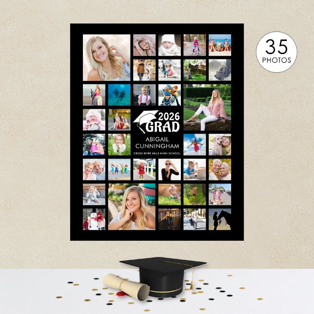 Studenten Photo Collage GRAD Commemorative Black Poster (Skapare uppladdad)