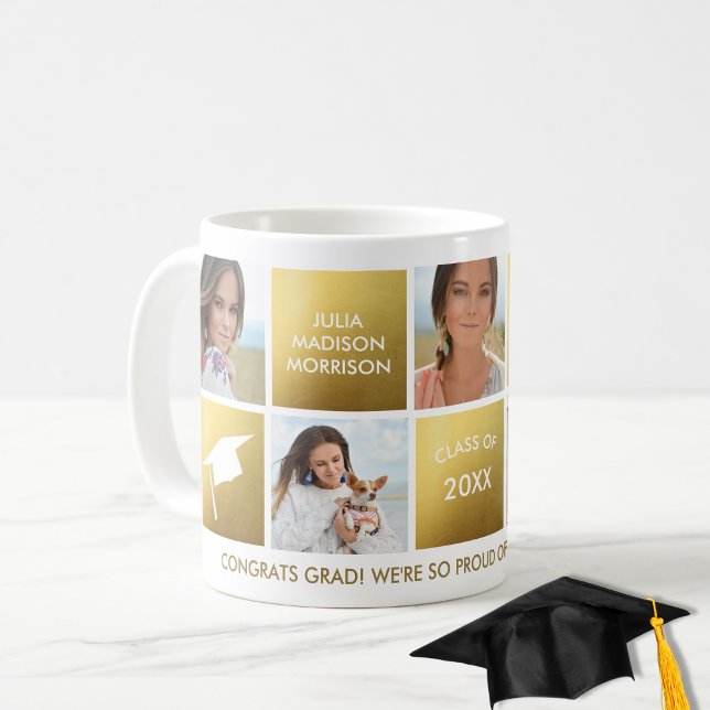 Studenten Photo Collage Guld klass 20XX Anpassning Kaffemugg (Skapare uppladdad)