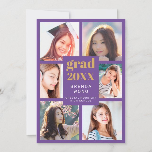 Studenten Photo Collage Guld White Script Lila Meddelande (Framsida)