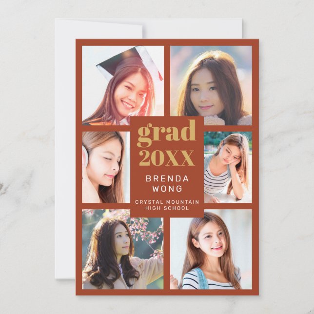 Studenten Photo Collage Guld White Script-Orange Meddelande (Framsida)