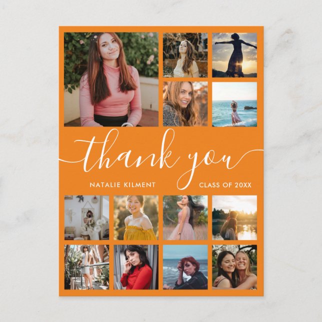 Studenten Photo Collage Orange Tack vykort (Framsida)