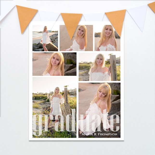 Studenten Photo Collage Party Sign Poster (Graduation photo collage party poster with modern typography. )