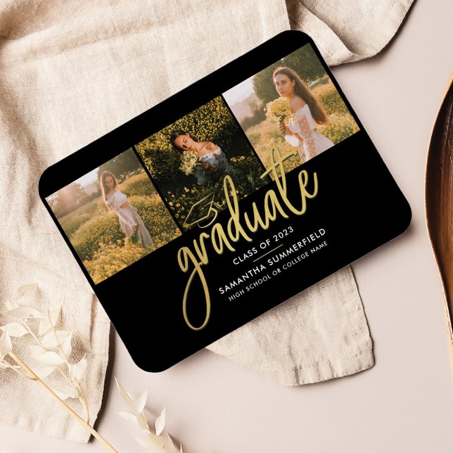 Studenten Photo Collage Script Grad-meddelande Magnet (Graduation 2024 Photo Magnet Announcement)