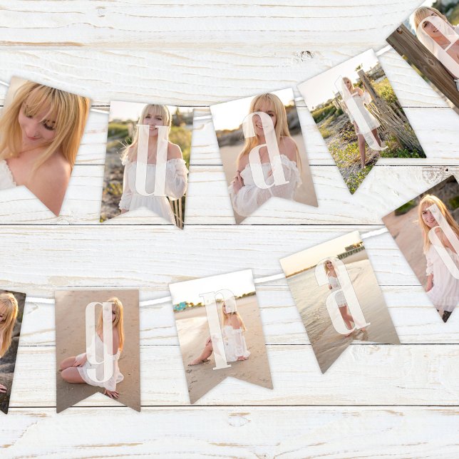 Studenten Photo Collage Simple Minimalist Elegant Vimplar (Graduate photo template party bunting flag. )