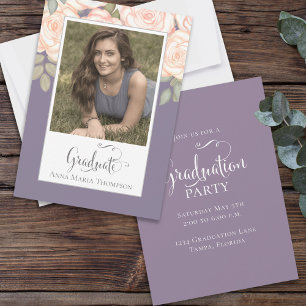 Studenten Photo Elegant minimalistisk skriptLila Inbjudningar
