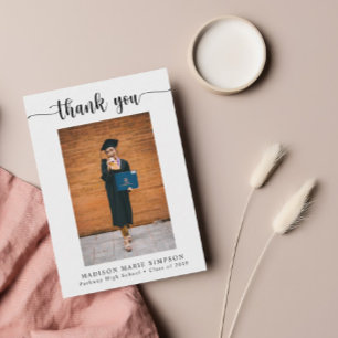 Studenten Photo Elegant Script Tack Anteckningskort