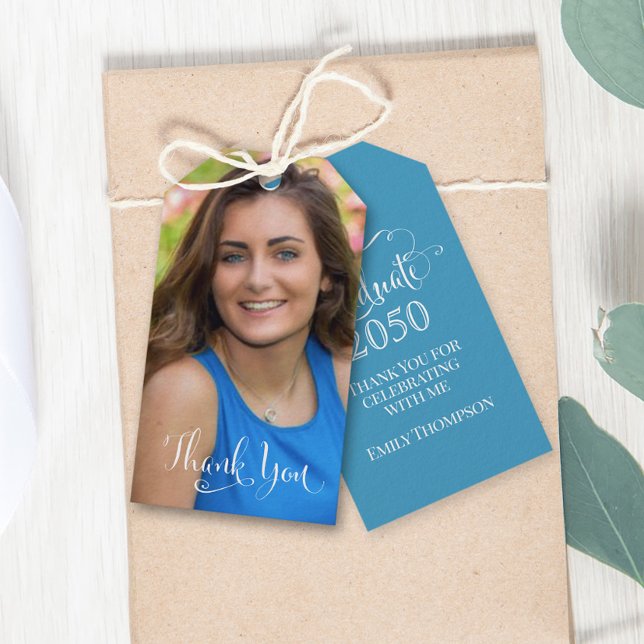 Studenten Photo Elegant Tack Teal Presentetikett (Skapare uppladdad)