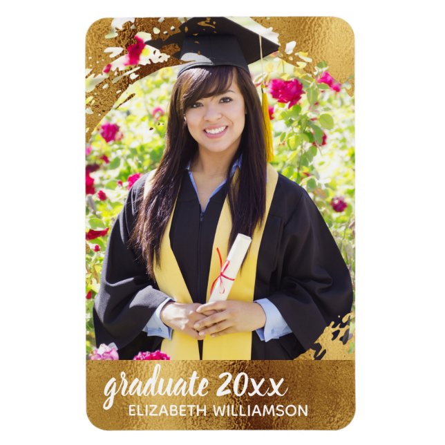 Studenten Photo Faux Guld Modern Elegant Magnet (Vertikal)