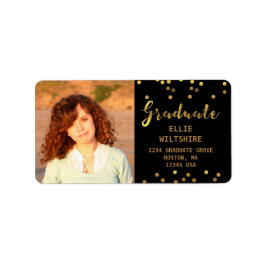 Studenten Photo Faux guldfoil confetti Black Adressetikett