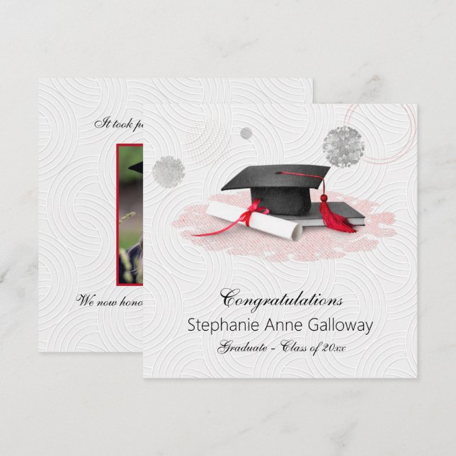 Studenten Photo Graphic Mortar Board White Swirls Meddelande (Fram/baksida)
