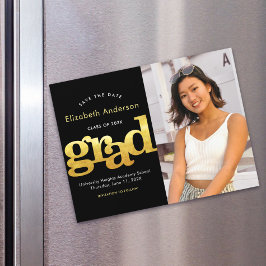 Studenten Photo Guld Black Typography Spara Date Magnetisk Inbjudningskort