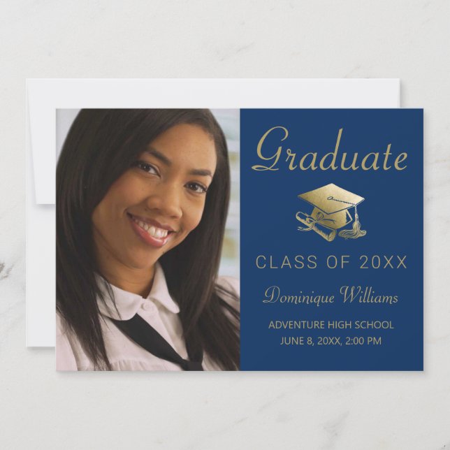 Studenten Photo Guld Grad Cap Diploma Blue Meddelande (Framsida)