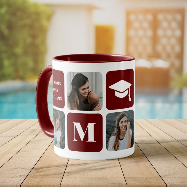 Studenten Photo Instagram Collage Maroon Mugg (Skapare uppladdad)