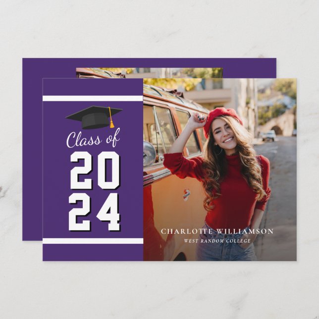 Studenten Photo Lila Grad 2025 Meddelande (Fram/baksida)