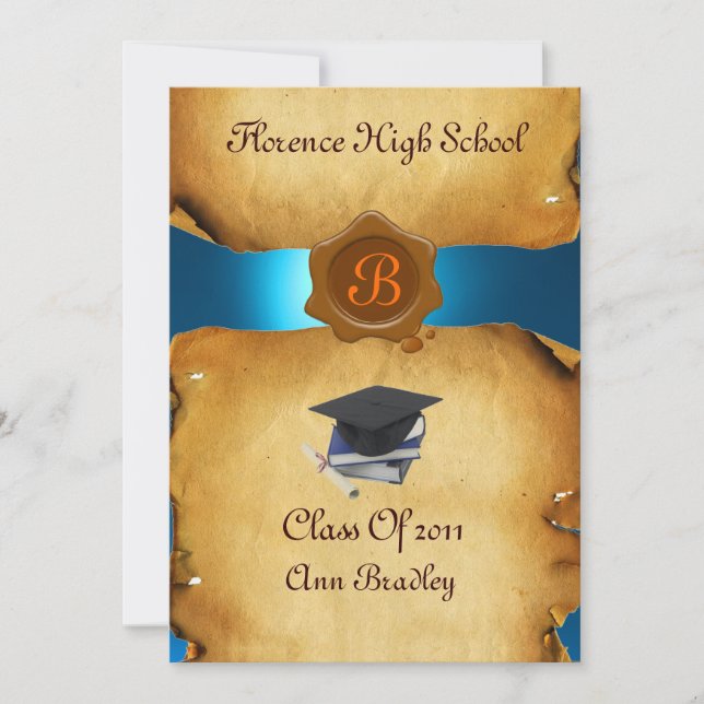 STUDENTEN PHOTO-MALL PARCHMENT Blue Vax Seal Inbjudningar (Framsida)