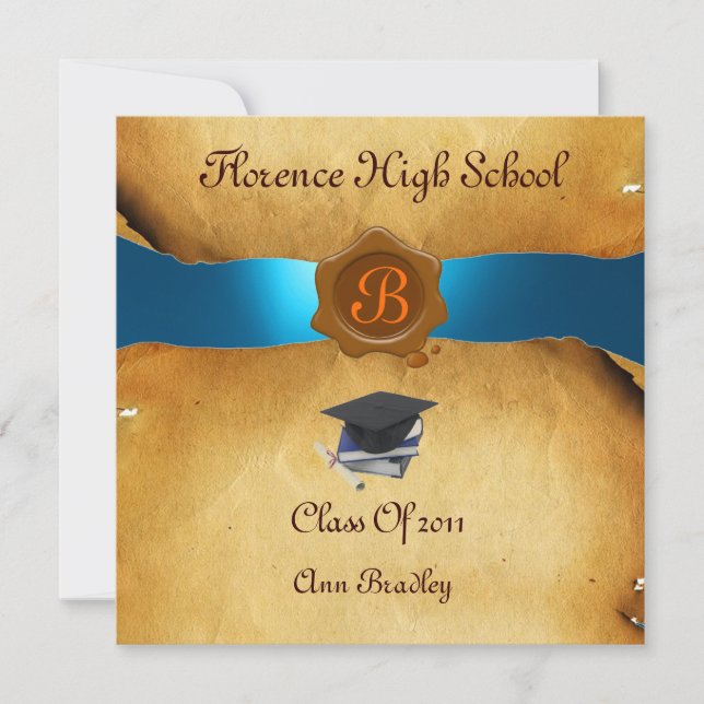 STUDENTEN PHOTO-MALL PARCHMENT Blue Vax Seal Inbjudningar (Framsida)
