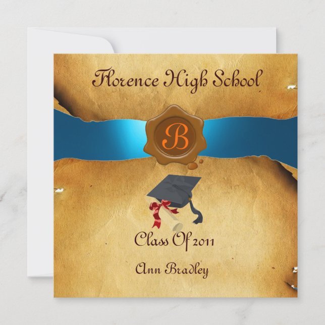 STUDENTEN PHOTO-MALL PARCHMENT Blue Vax Seal Inbjudningar (Framsida)