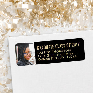 Studenten Photo Modern Black Guld Returadress Etikett