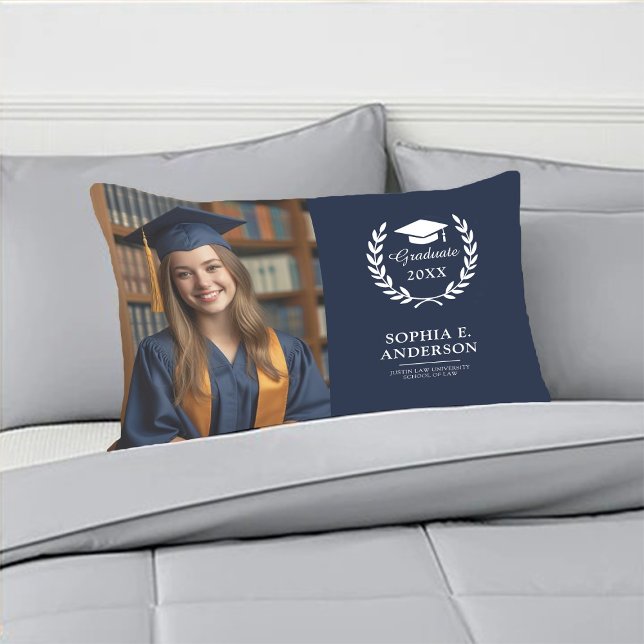 Studenten Photo Modern Elegant Navy Blue Keepsak Lumbarkudde (Skapare uppladdad)