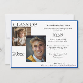 Studenten Photo Navy Blue & White Inbjudningar