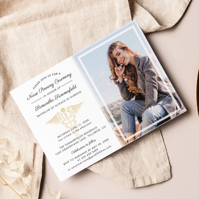 Studenten Photo Nurse Pinning Ceremony Inbjudningar (Photo Graduation Nurse Pinning Ceremony 2024 Party Invitation)