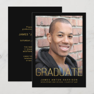 Studenten Photo Party Announcement Faux Guld Foil Inbjudningar