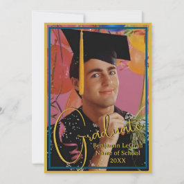 Studenten Photo Personlig Note Navy och Guld Inbjudningar