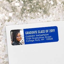 Studenten Photo Royal Blue & White Returadress Returadress Etikett