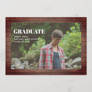 Studenten Photo Rustic Wood Plank Inbjudningar