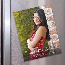 Studenten Photo Spara DateScript Hearts Modern Magnetisk Inbjudningskort