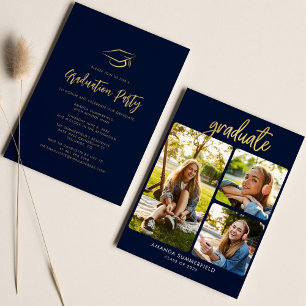 Studenten Photos Navy Blue Modern Grad Party Inbjudningar