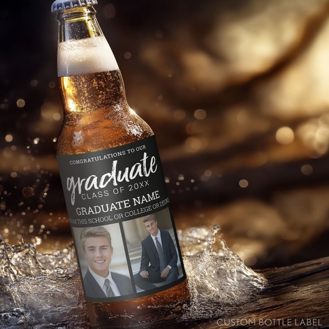 Studenten Photos Student - Foton - svart Ölflaska Etikett (Custom Graduation Party Label)