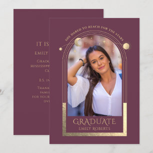 Studenten Plum Guld Sol Måne Stars Grad Photo Inbjudningar