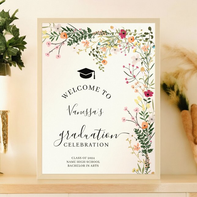 Studenten Poster (Bohemian meadow wildflowers welcome graduation poster)