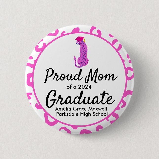 Studenten Proud Mamma Rosa Leopard Button Knapp (Framsida)