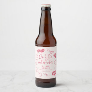 Studenten Quirky Doodle Nästa Äventyr Rosa Ölflaska Etikett