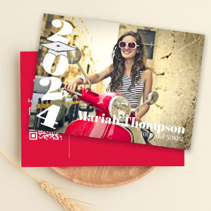 Studenten Red Photo Simple Class of 2023 QR Code Inbjudningar