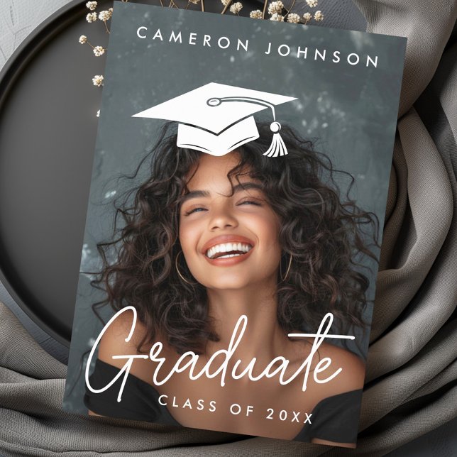 Studenten redigerbar hatt-foto student tack kort (Graduation editable hat photo graduate thank you card)