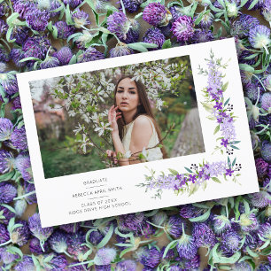 Studenten Romantic Lila Shades Flowers Photo Inbjudningar