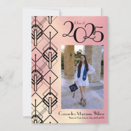 Studenten Rosa Art Deco Black Notice Inbjudningar