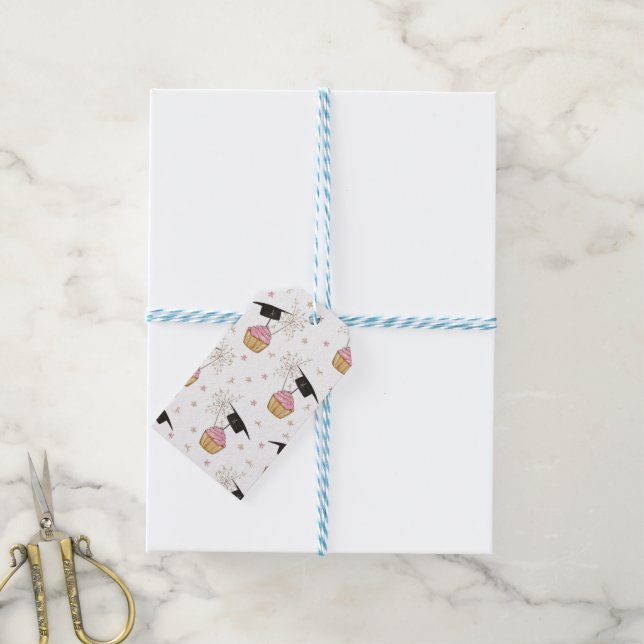 Studenten Rosa Cupkaka Sparkler Favor eller Presentetikett (Med Snöre)