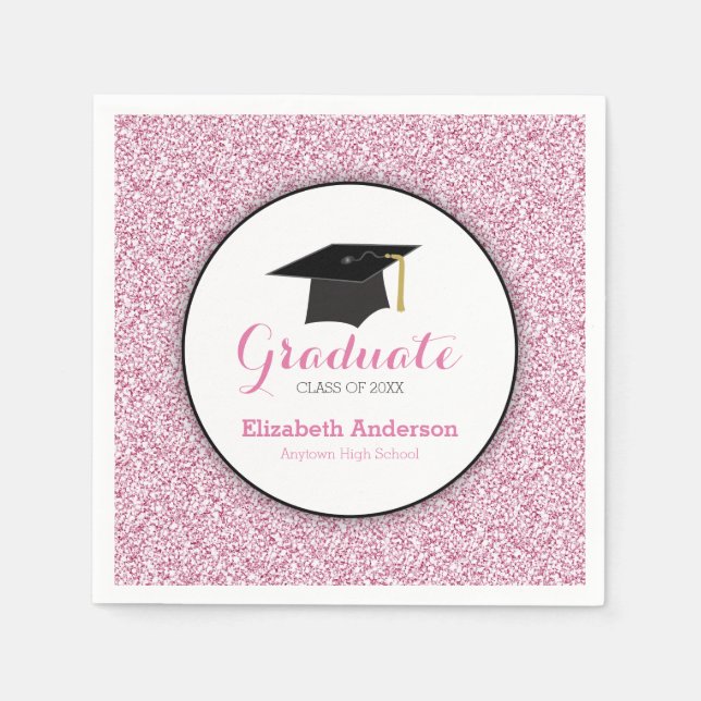 Studenten Rosa Faux Glitter Pappersservett (Framsidan)