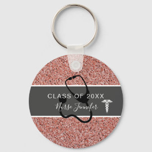 Studenten Rosa Glitter Personlig Namn Nyckelring