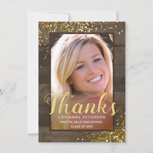Studenten Rustic Glam, Guld-skriptfoto med Tack Kort (Framsida)