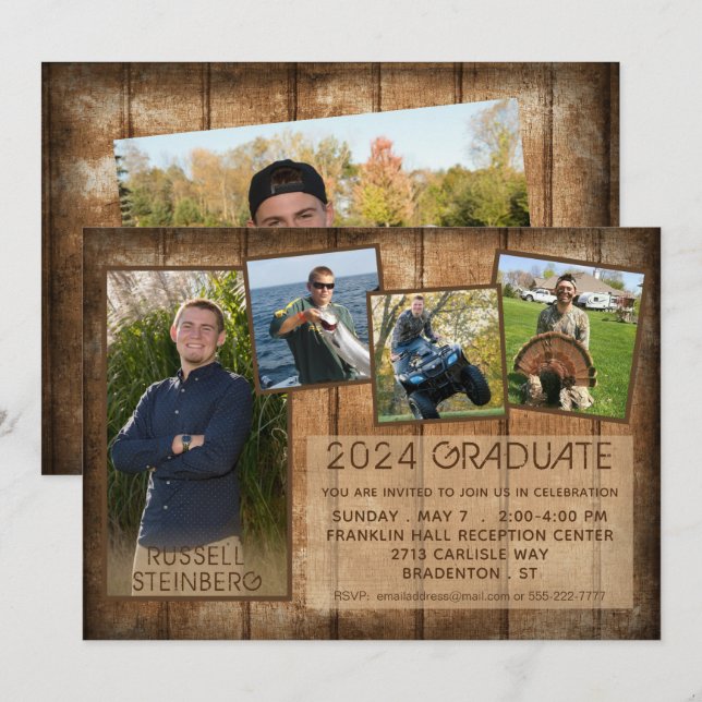 Studenten Rustic Land Wood 5 Photo Inbjudningar (Fram/baksida)
