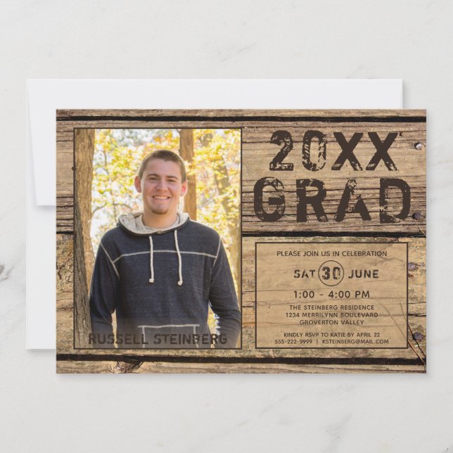 Studenten Rustic Land Wood One Photo GRAD Inbjudningar (Framsida)