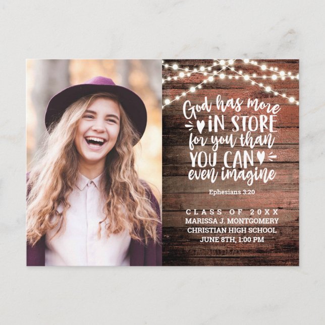 Studenten Rustic String Ljus Photo Bible Verse Vykort (Framsida)