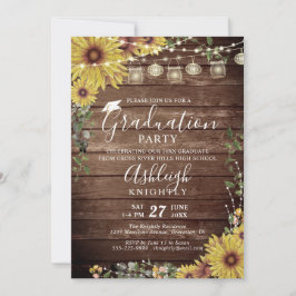 Studenten Rustic SunblommWood Script Inbjudningar