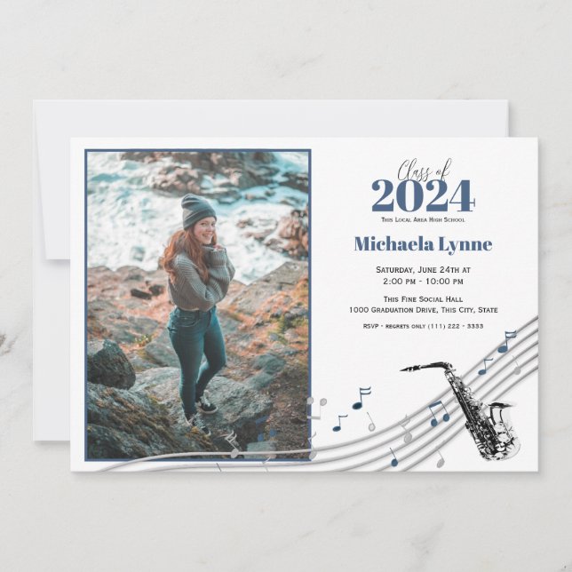 Studenten Saxophone Marching Band med Photo Inbjudningar (Framsida)