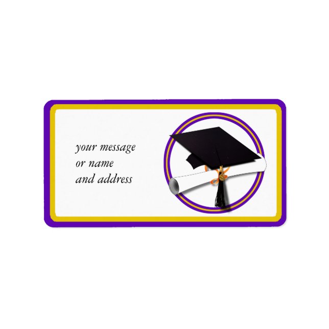 Studenten School Färg Lila och Guld Adressetikett (Framsidan)